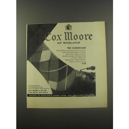 1956 Cox Moore of England Socks Ad - The Gleneagles