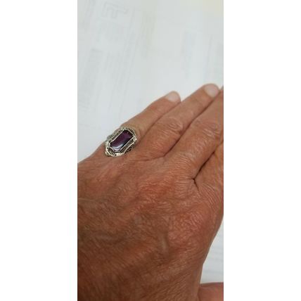 Art Deco Unique 14k White Gold Genuine Amethyst Filigree Ring ,1900s