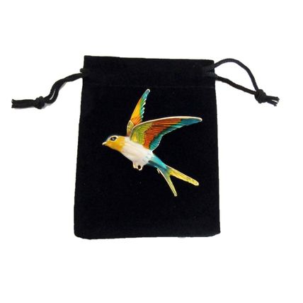 Bird Pin Badge Brooch Bird Enamelled Metal in velvet gift bag 5.5 cm x 5 cm BA11