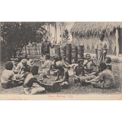 Fiji Rope Making Antique Postcard