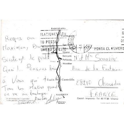 Peniscola Castillo Spain Postcard posted creased