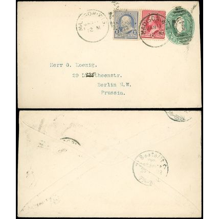 1892 Madison WIS. Cds, Transatlantic Cover to BERLIN NW PRUSSIA, SC #U311 219-20
