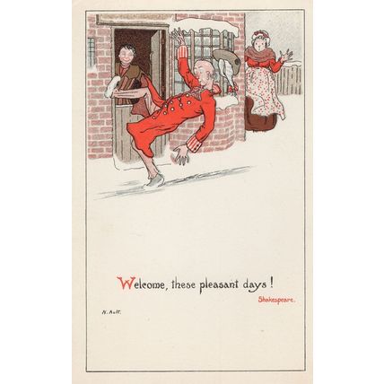Shakespeare Disaster Fall On Snow Christmas Old Comic Postcard