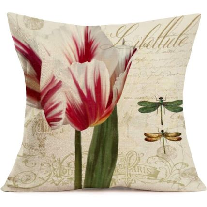 Tlovudori 18x18 Inch Throw Pillow Cover (Tulip with Dragonflies)-NEW-FAST SHIP