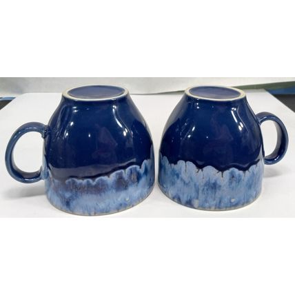 Anthropologie Cobalt Zabra Drips Coffee Mug Cup Portuguese Drip Glaze Set Of 2
