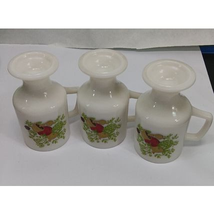 Vintage Mushroom&Herbs Print Milk Glass Pedestal Coffee Mug Set of 3 - 3 Inches