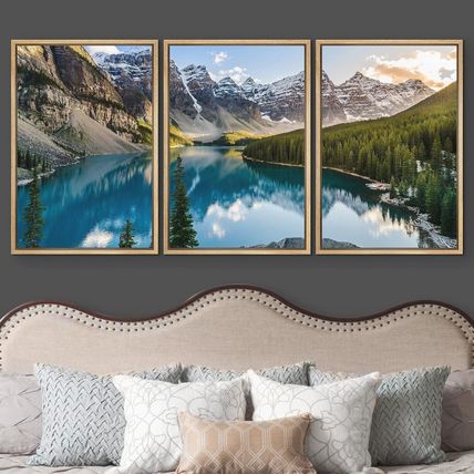 SIGNFORD - 3 Piece Framed Canvas Wall Art - Landscape View of Moraine Lake