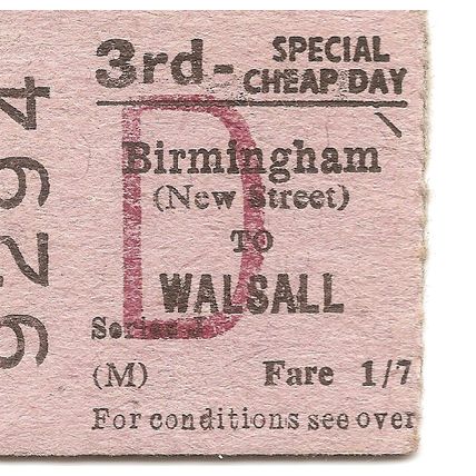 B.T.C. Edmondson Ticket - Birmingham New Street to Walsall
