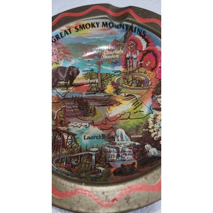 VTG Great Smokey Mountains Souvenir Ashtray MCM Decor Tennessee North Carolina