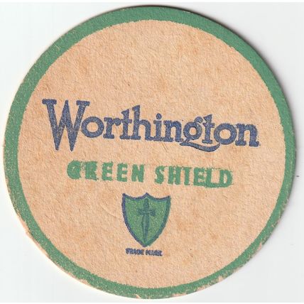 BEER MAT - WORTHINGTON BREWERY - GREEN SHIELD - (Cat No 028) - (1957)