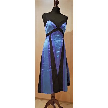 Monsoon 100% Silk Blue Black Colour Block Dress 10 UK