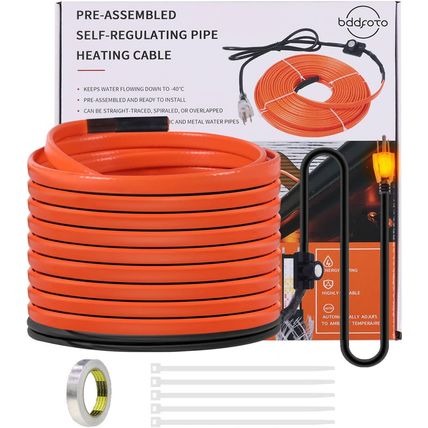 18FT Heat Tape for Water Pipes Freeze Protection 7W/FT 110V BDDFOTO Water Pipe H