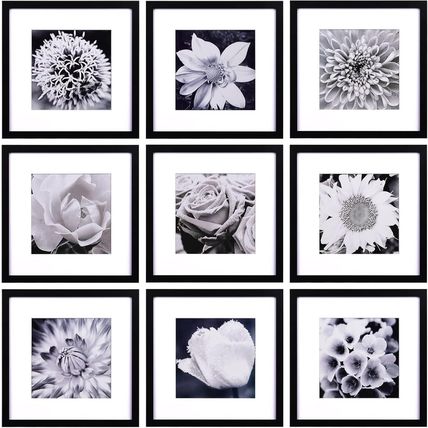 Yaetm 12X12 Picture Frames Black Set of 9, Square Photo Frame Displays 8X8 with