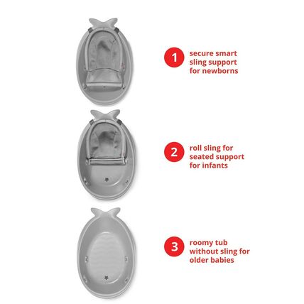 Skip Hop Infant Bath Tub 3-Stage Grow with Baby Smart Sling MOBY Bathtub Grey Ag