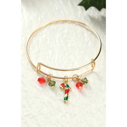 Gold Christmas Candy Cane Beading Pendant Bracelet