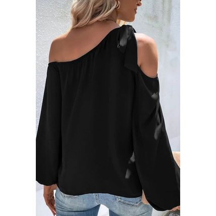Black Knotted Asymmetric Off Shoulder Blouse