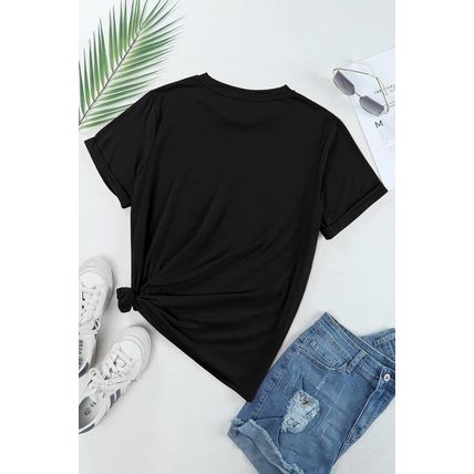 Black Casual Plain Crew Neck Tee