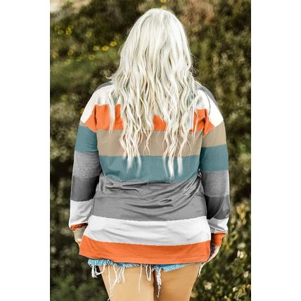 Green Stripe Plus Size Colorblock Pullover Top