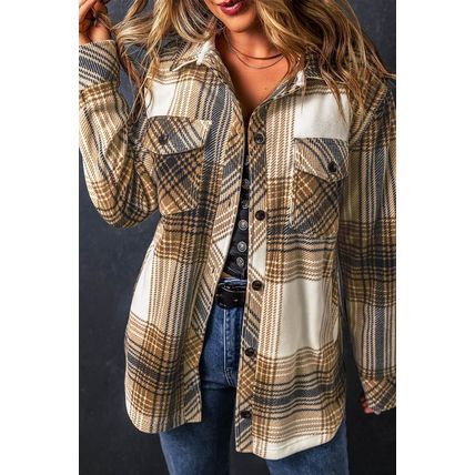 Multicolour Plaid Print Flap Pocket Button Up Shacket