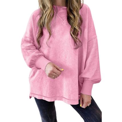 Strawberry Pink Mineral Wash Drop Shoulder Pullover Sweatshirt
