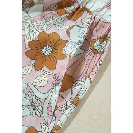 Pink Floral Short Sleeve Collared Button Front Romper