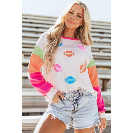 Pink GAME DAY Rugby Football Graphic Color Block Sleeve Top