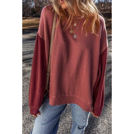 Mineral Red Two Tone Patchwork Drop Shoulder Pullover Sweatshirt