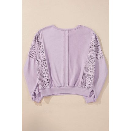 Orchid Petal Knit Crochet Exposed Seam Ribbed Trim Sweatshirt