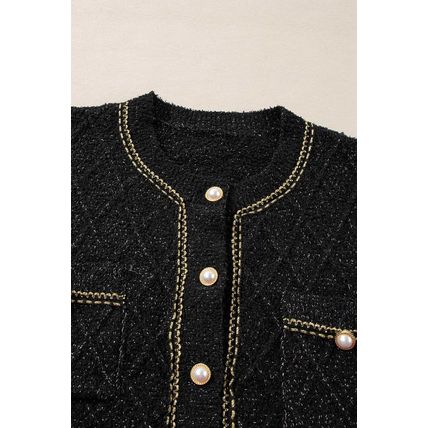 Black Shimmer Flap Pocket Button up Cardigan