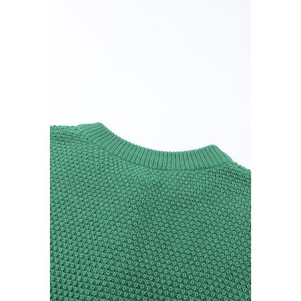 Green-2 Henley Pullover Drop Shoulder Sweater with Slits