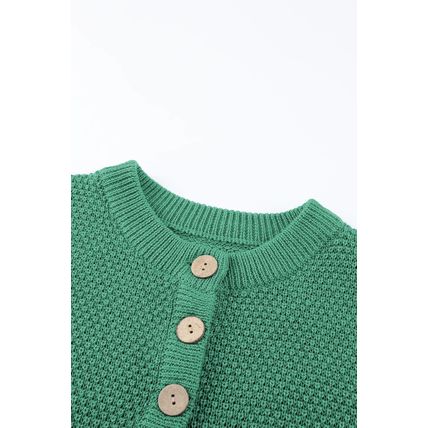 Green-2 Henley Pullover Drop Shoulder Sweater with Slits