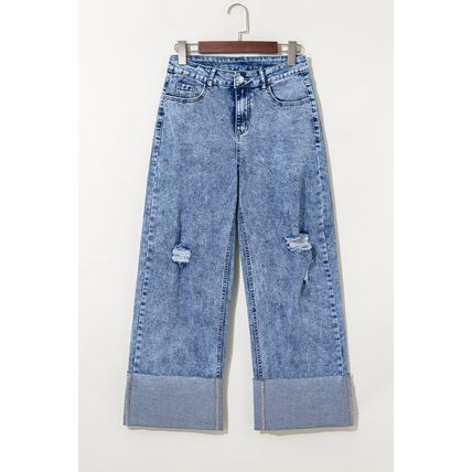 Ashleigh Blue Mineral Wash Bottom Cuff Distressed Wide Leg Jeans