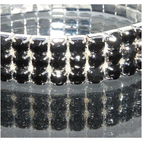3 Row Wedding Party Black Rhinestone Stretch Bangle Bracelet Jewellery 1347