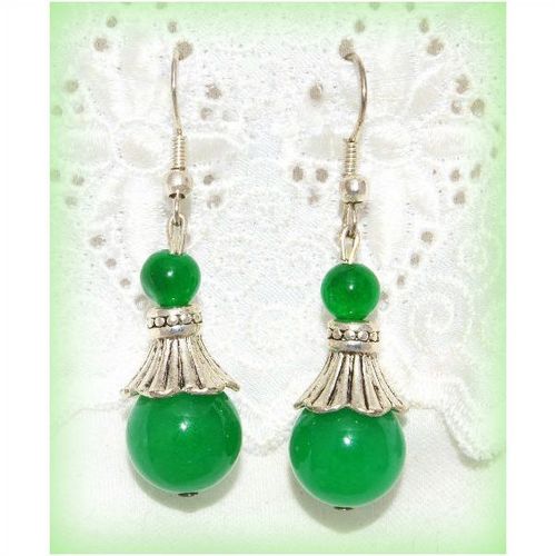 Sale Tibetan Tribe Green Jade Silver Plated Hook Earrings Jewellery 1506