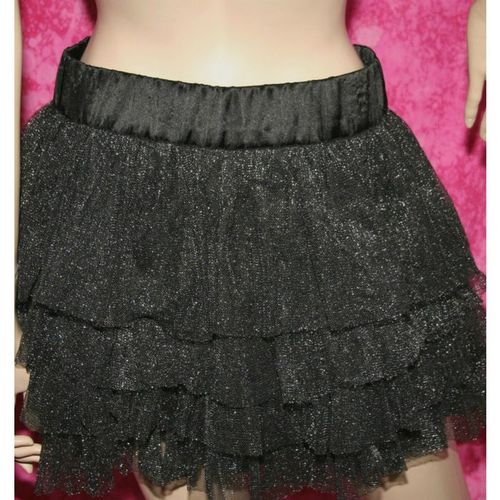 Black Silver Glitter Frill Net Mini Skirt Size 12 H & M