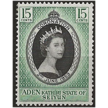 Aden Kathiri State in SEIYUN 1953 SG28 15c Coronation Unmounted Mint .. .