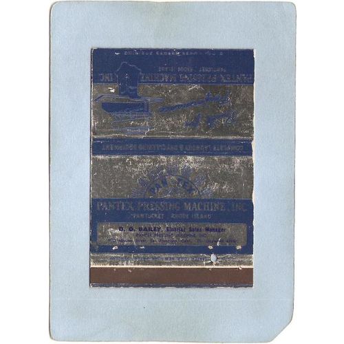 Rhode Island Pawtucket Matchcover Royal Flash Pantex Pressing Machine Inc ~919