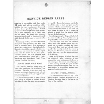 Heald 81 Chuck Type Internal Grinding Machines Parts Catalogue 708941025 PDF