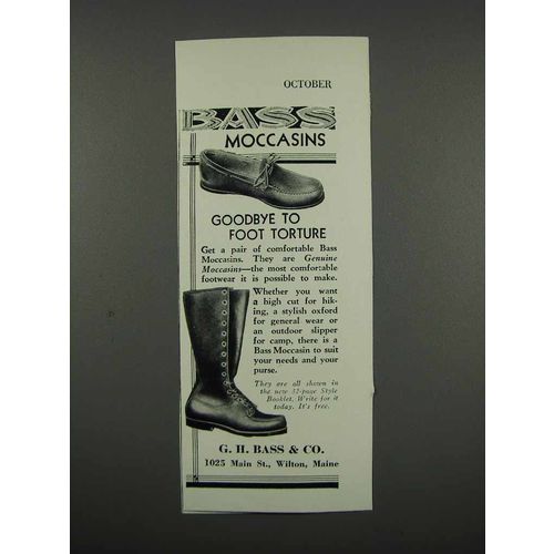 1931 Bass Moccasins Ad - Goodbye to Foot Torture