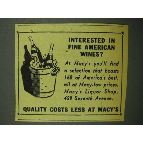 1943 Macy's Department Store Ad - Fine American Wines