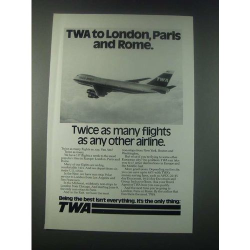 1977 TWA Airlines Ad - London, Paris and Rome