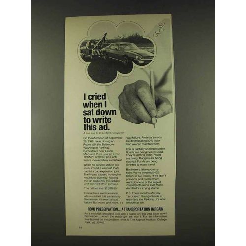 1978 The Asphalt Institute Ad - I Cried When I Sat Down
