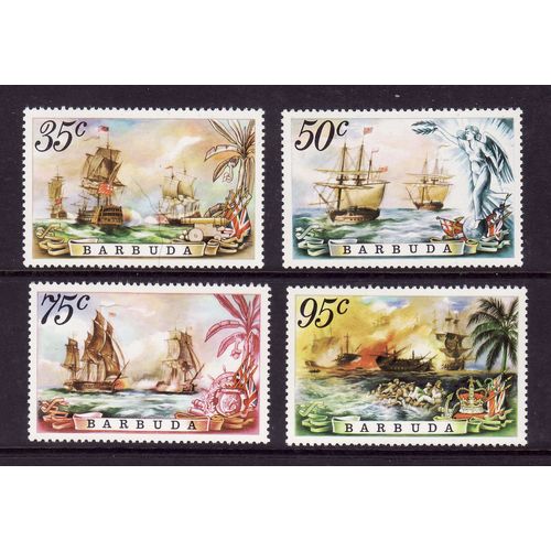 BARBUDA 1975 SEA BATTLES 4 VALS U/M MINT