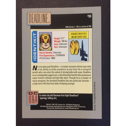 DC Cosmic Cards trading card #90-Deadline, excellent condition!