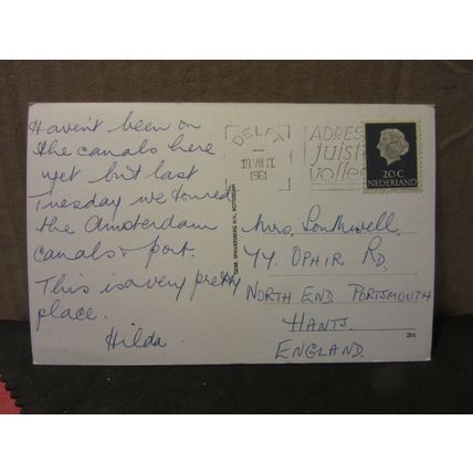 CANAL, DELFT, NETHERLANDS unused vintage postcard RP 1961 postmark