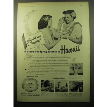 1950 Hawaii Tourism Ad - You don't need a Passport!