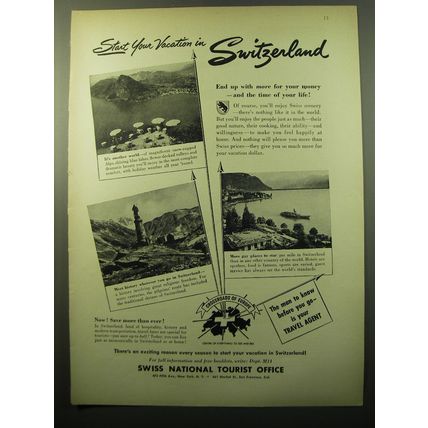 1950 Swiss National Tourist Office Ad - Start your vacation in Switzerland