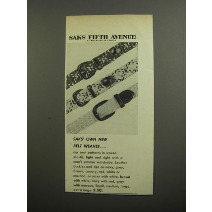 1952 Saks Fifth Avenue Belts Ad - Saks' own new belt weaves