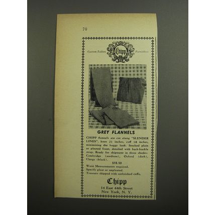1952 Chipp Trousers Ad - Grey Flannels