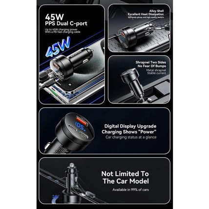 Essager Digital Fast Car Charger 105W Made for MacBook Lenovo Truck Lorry 12-24V